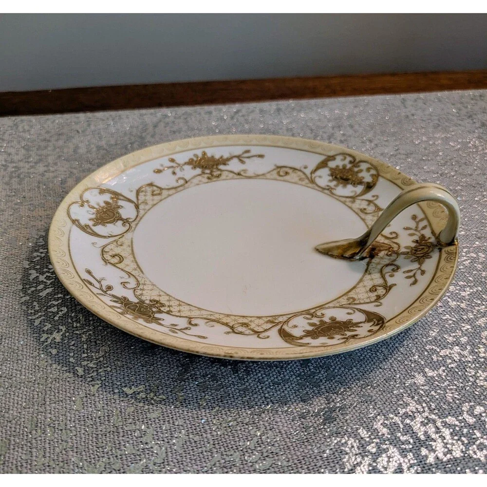 Noritake M Vtg Bone China Lemon Handled Plate Server Flowers Gold Trim Grandma